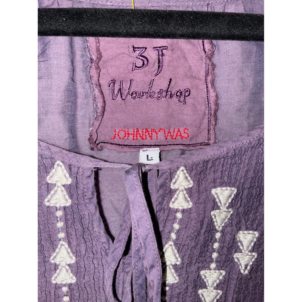 Johnny Was 3J Workshop Tunic Women Large Purple Embroidered Cotton Silk Boho Top - Picture 2 of 9
